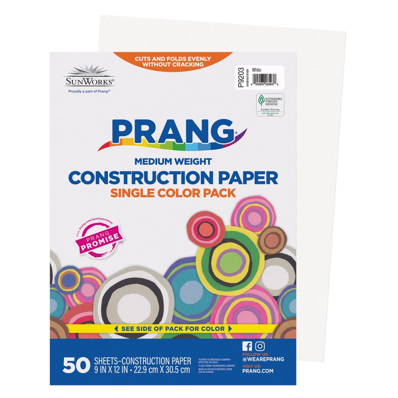 Prang (Formerly SunWorks) Construction Paper, White, 9" x 12", 50 Sheets - Image 1